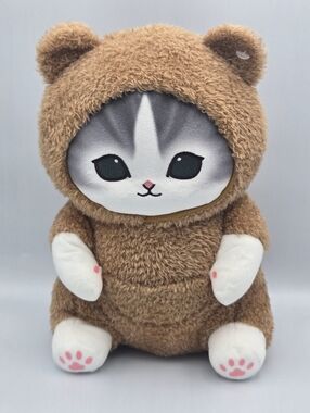 Mofusand Grey Cat In Teddy Bear Costume Plush 11"